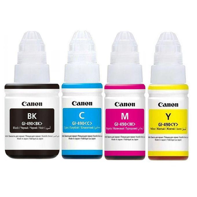 Pack Bouteilles d'encre Canon - Original - Black + Cyan + Yellow + Magenta  GI-490 pour les imprimantes PIXMA