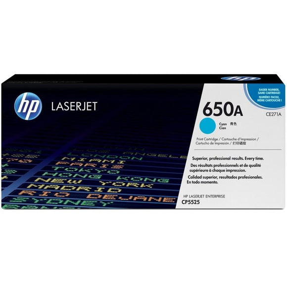 CE271A	HP 650A CYAN ORIGINAL LASERJET TONER CARTRIDGE - Consommables